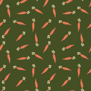 Hand drawn carrot seamless pattern. Doodle carrots wallpaper. Vegetarian healthy food backdrop. Design for fabric, textile print, wrapping paper. Vector illustration