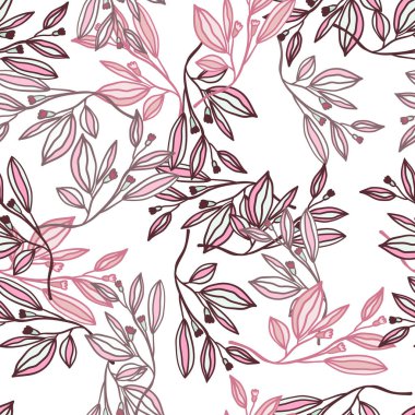 Romantic leaves and flower seamless pattern. Vintage style floral wallpaper. Cute plants endless backdrop. Design for fabric, textile print, wrapping paper, cover. Vector illustration