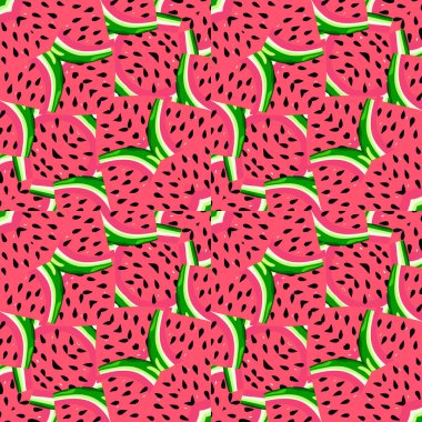 Abstract watermelon slices mosaic seamless pattern. Creative skin endless wallpaper. Decorative design for fabric, textile print, wrapping, cover. Vector illustration