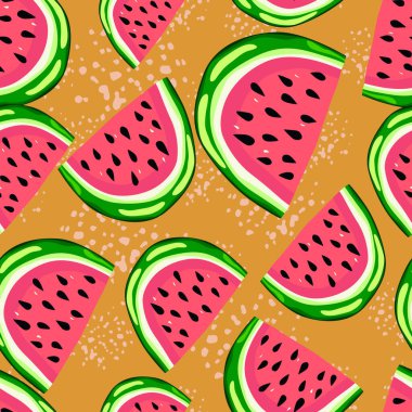 Hand drawn watermelon slices seamless pattern. Cute watermelons endless wallpaper. Funny fruit backdrop. Food design for fabric, textile print, wrapping, cover. Vector illustration