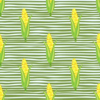 Corn plants seamless pattern. Corn cobs endless wallpaper. Vegetarian healthy food backdrop. Design for fabric, textile print, wrapping paper. Vector illustration