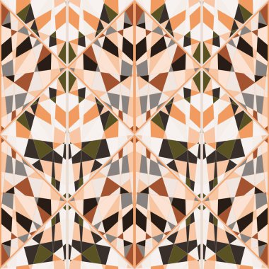 Decorative kaleidoscope mosaic ornament. Abstract shapes seamless pattern. Geometric design for fabric, textile print, wrapping paper, cover. Vector illustration