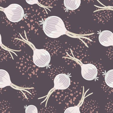 Hand drawn onion bulb seamless pattern. Onion in doodle style endless wallpaper. Vegetarian healthy food backdrop. Design for fabric, textile print, wrapping paper. Vector illustration