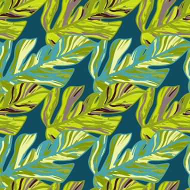 Creative tropical leaves seamless pattern in sketch style. Palm leaf endless floral background. Abstract foliage ornament. Nature wallpaper. Exotic plant backdrop. For fabric design, textile print