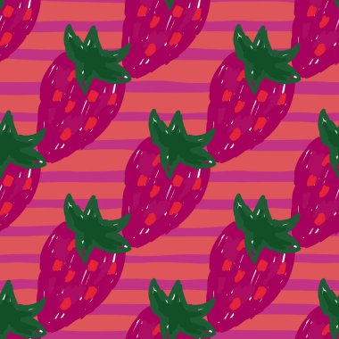 Freehand strawberries seamless pattern . Doodle strawberry endless wallpaper. Hand drawn fruits backdrop. Design for fabric, textile print, wrapping paper, kitchen textiles, cover. Vector illustration