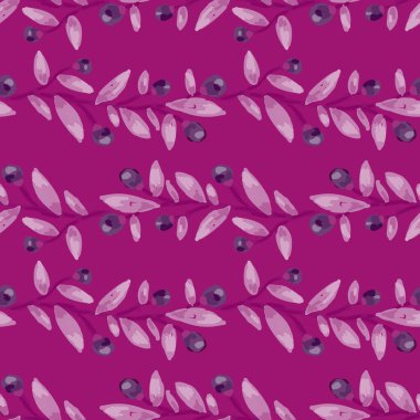 Seamless pattern with berry branches. Hand drawn wild berries floral wallpaper. Design for fabric, textile print, wrapping paper, cover. Vector illustration