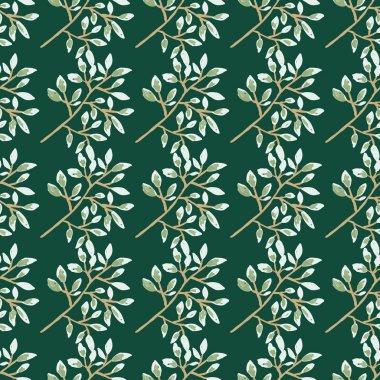 Hand drawn branches with leaves seamless pattern. Botanical sketch background. Decorative forest twig endless wallpaper. Design for fabric, textile print, wrapping, cover. Vector illustration