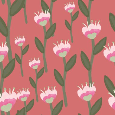 Folk flower seamless pattern in naive art style. Decorative floral wallpaper. Cute plants endless backdrop. Design for fabric, textile print, wrapping paper, cover. Vector illustration
