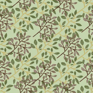 Hand drawn branches with leaves seamless pattern. Botanical sketch background. Decorative forest twig endless wallpaper. Design for fabric, textile print, wrapping, cover. Vector illustration