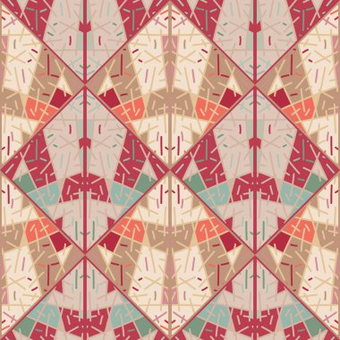 Hand drawn tribal geometric tile. Vintage ethnic line ornament. Random lines mosaic seamless pattern. Design for fabric, textile print, wrapping paper, cover. Vector illustration