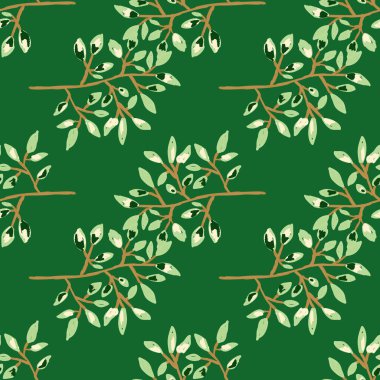 Hand drawn branches with leaves seamless pattern. Botanical sketch background. Decorative forest twig endless wallpaper. Design for fabric, textile print, wrapping, cover. Vector illustration