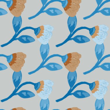 Hand drawn flower seamless pattern. Naive art style. Cute botanical plants endless backdrop. Decorative floral wallpaper. Design for fabric, textile print, wrapping paper, cover. Vector illustration