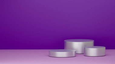3d render product display podium background. Matte pedestal. Violet color. Stand to show cosmetic products. Minimal concept template