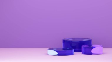 Product display podium background 3d rendering mockup. Blue liquid glass pedestal. Stand to show cosmetic products background. Minimal concept template.
