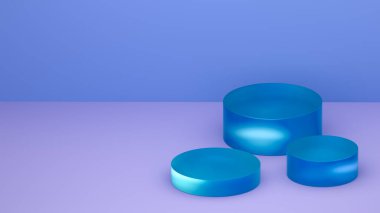 3d render background product display podium. Frosted glass pedestal. Light blue backdrop. Stand to show cosmetic products. Minimal concept template