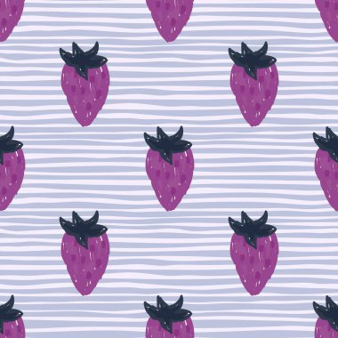 Freehand strawberries seamless pattern . Doodle strawberry endless wallpaper. Hand drawn fruits backdrop. Design for fabric, textile print, wrapping paper, kitchen textiles, cover. Vector illustration