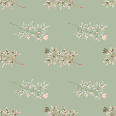 Decorative forest flower endless wallpaper. Hand drawn herbal seamless pattern. Freehand organic background. Design for fabric, textile print, wrapping, cover. Vector illustration.