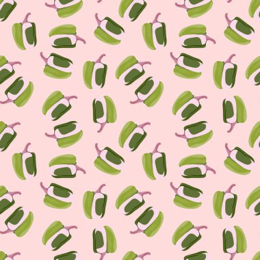 Simple bell pepper seamless pattern. Bulgarian pepper wallpaper. Design for fabric, textile print, wrapping paper, kitchen textiles. Vector illustration