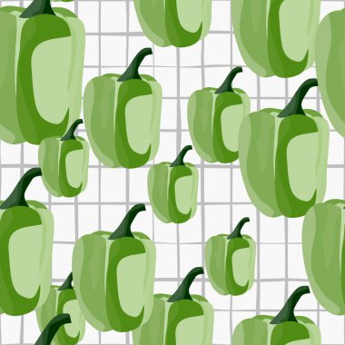 Simple bell pepper seamless pattern. Bulgarian pepper wallpaper. Design for fabric, textile print, wrapping paper, kitchen textiles. Vector illustration