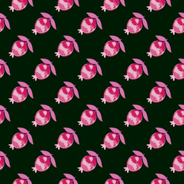 Hand drawn pomegranate fruit seamless pattern. Botanical fruits wallpaper. Decorative backdrop for fabric design, textile print, kitchen textiles, wrapping paper, cover. Doodle vector illustration