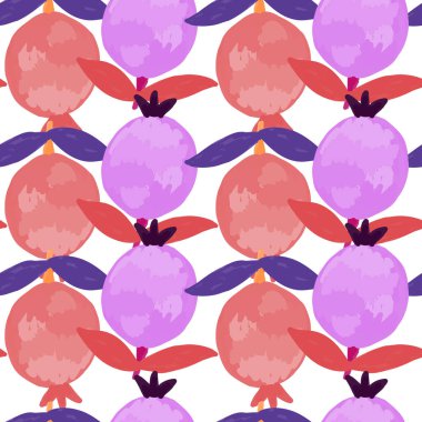 Hand drawn pomegranate fruit seamless pattern. Botanical fruits wallpaper. Decorative backdrop for fabric design, textile print, kitchen textiles, wrapping paper, cover. Doodle vector illustration