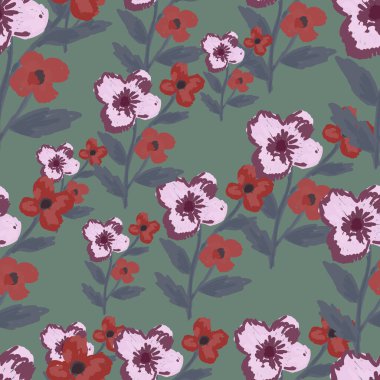 Doodle stylized flowers seamless pattern. Decorative naive botanical texture. Creative flower background. Design for fabric, textile print, wrapping, cover. Simple vector illustration