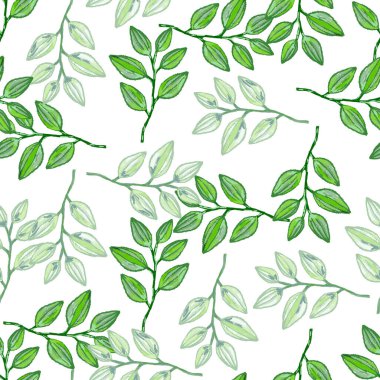Freehand branches with leaves seamless pattern. Hand drawn organic background. Decorative forest leaf endless wallpaper. Design for fabric, textile print, wrapping, cover. Vector illustration.