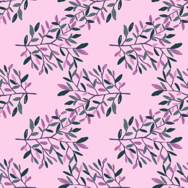 Decorative forest twig endless wallpaper. Hand drawn branches with leaves seamless pattern. Botanical sketch background. Design for fabric, textile print, wrapping, cover. Vector illustration