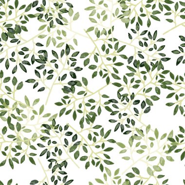 Hand drawn branches with leaves seamless pattern. Botanical sketch background. Decorative forest twig endless wallpaper. Design for fabric, textile print, wrapping, cover. Vector illustration