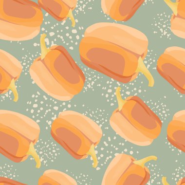 Simple bell pepper seamless pattern. Bulgarian pepper wallpaper. Design for fabric, textile print, wrapping paper, kitchen textiles. Vector illustration