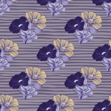 Abstract flower line seamless pattern. Delicate floral vintage outline endless background. Retro style. Design for fabric, textile print, wrapping, cover. Vector illustration