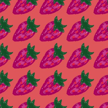Freehand strawberries seamless pattern . Doodle strawberry endless wallpaper. Hand drawn fruits backdrop. Design for fabric, textile print, wrapping paper, kitchen textiles, cover. Vector illustration