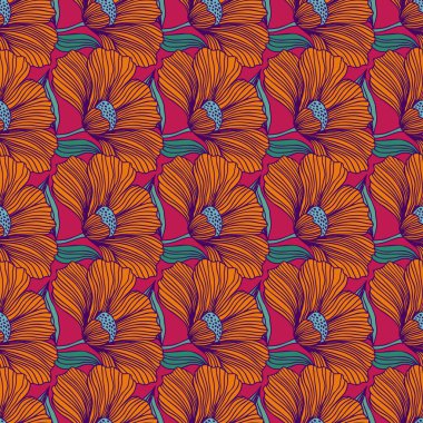 Vintage outline flower endless background. Delicate floral line seamless pattern. Design for fabric, textile print, wrapping, cover. Vector illustration