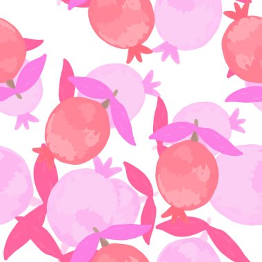 Hand drawn pomegranate fruit seamless pattern. Botanical fruits wallpaper. Decorative backdrop for fabric design, textile print, kitchen textiles, wrapping paper, cover. Doodle vector illustration