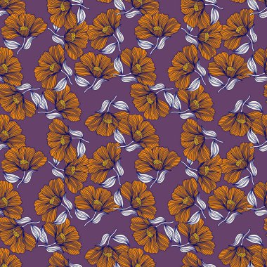 Vintage outline flower endless background. Delicate floral line seamless pattern. Design for fabric, textile print, wrapping, cover. Vector illustration