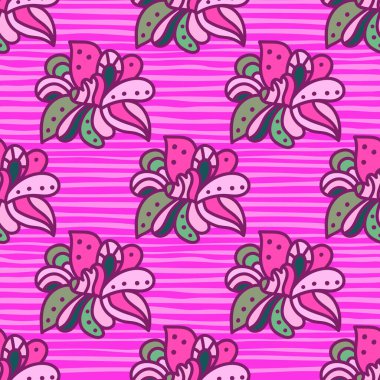 Colorful seamless pattern with floral and plants element. Freehand mandala ornament. Doodle paisley style wallpaper. Design for fabric, textile print, wrapping, cover. Vector illustration