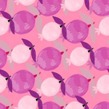 Hand drawn pomegranate fruit seamless pattern. Botanical fruits wallpaper. Decorative backdrop for fabric design, textile print, kitchen textiles, wrapping paper, cover. Doodle vector illustration