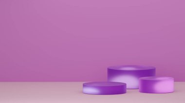 Product display podium background. Purple frosted glass pedestal. Stand to show cosmetic products background. Minimal concept template. 3d rendering mockup