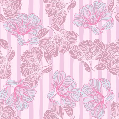 Abstract floral line seamless pattern in retro style. Delicate vintage outline flower endless background. Design for fabric, textile print, wrapping, cover. Vector illustration