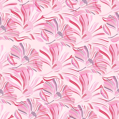 Seamless pattern with tropical leaves. Stylized floral background. Design for fabric, textile print, wrapping paper, cover, poster. Vector illustration in retro style.