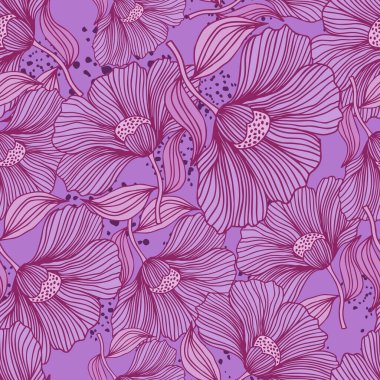 Vintage outline flower endless background. Delicate floral line seamless pattern. Design for fabric, textile print, wrapping, cover. Vector illustration