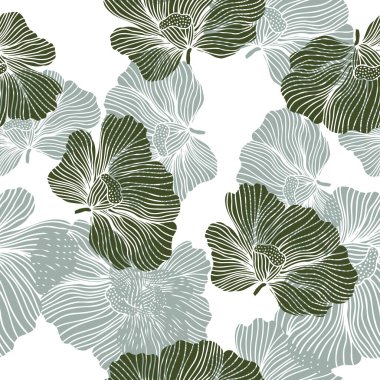 Seamless pattern with hibiscus flowers. Vintage floral background. Design for fabric, textile print, wrapping paper, cover, poster. Vector illustration