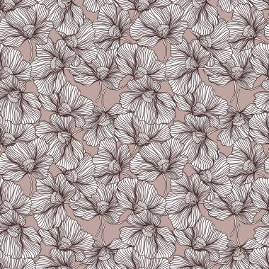 Flower buds seamless pattern ornament. Line style. Floral vintage outline endless background. Design for fabric, textile print, wrapping, cover. Vector illustration