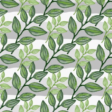 Freehand branches with leaves seamless pattern. Hand drawn organic background. Decorative forest leaf endless wallpaper. Design for fabric, textile print, wrapping, cover. Vector illustration.