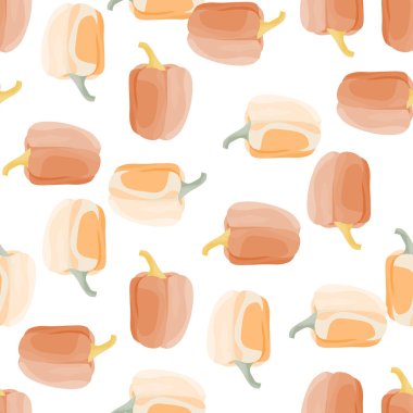 Simple bell pepper seamless pattern. Bulgarian pepper wallpaper. Design for fabric, textile print, wrapping paper, kitchen textiles. Vector illustration