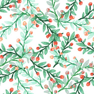 Seamless pattern with berry branches. Hand drawn wild berries floral wallpaper. Design for fabric, textile print, wrapping paper, cover. Vector illustration