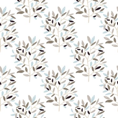 Decorative forest twig endless wallpaper. Hand drawn branches with leaves seamless pattern. Botanical sketch background. Design for fabric, textile print, wrapping, cover. Vector illustration