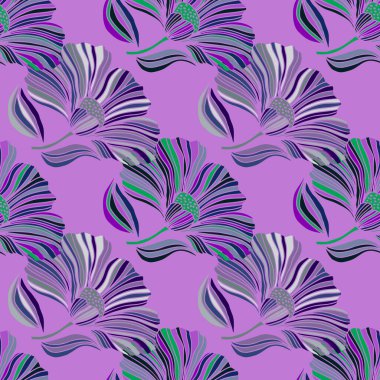 Seamless pattern with tropical leaves. Stylized floral background. Design for fabric, textile print, wrapping paper, cover, poster. Vector illustration in retro style.