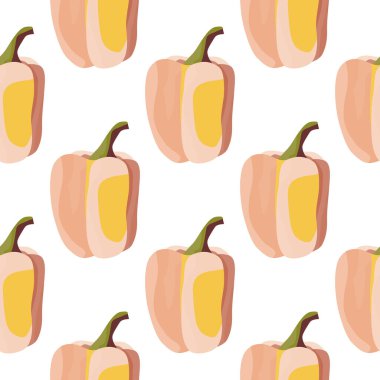Simple bell pepper seamless pattern. Bulgarian pepper wallpaper. Design for fabric, textile print, wrapping paper, kitchen textiles. Vector illustration