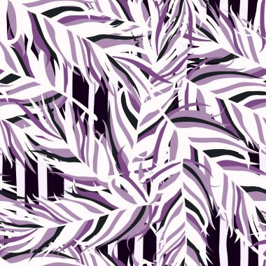 Seamless pattern with feathers. Abstract tropical palm leaves. Design for fabric, textile print, wrapping paper, cover. Vector illustration